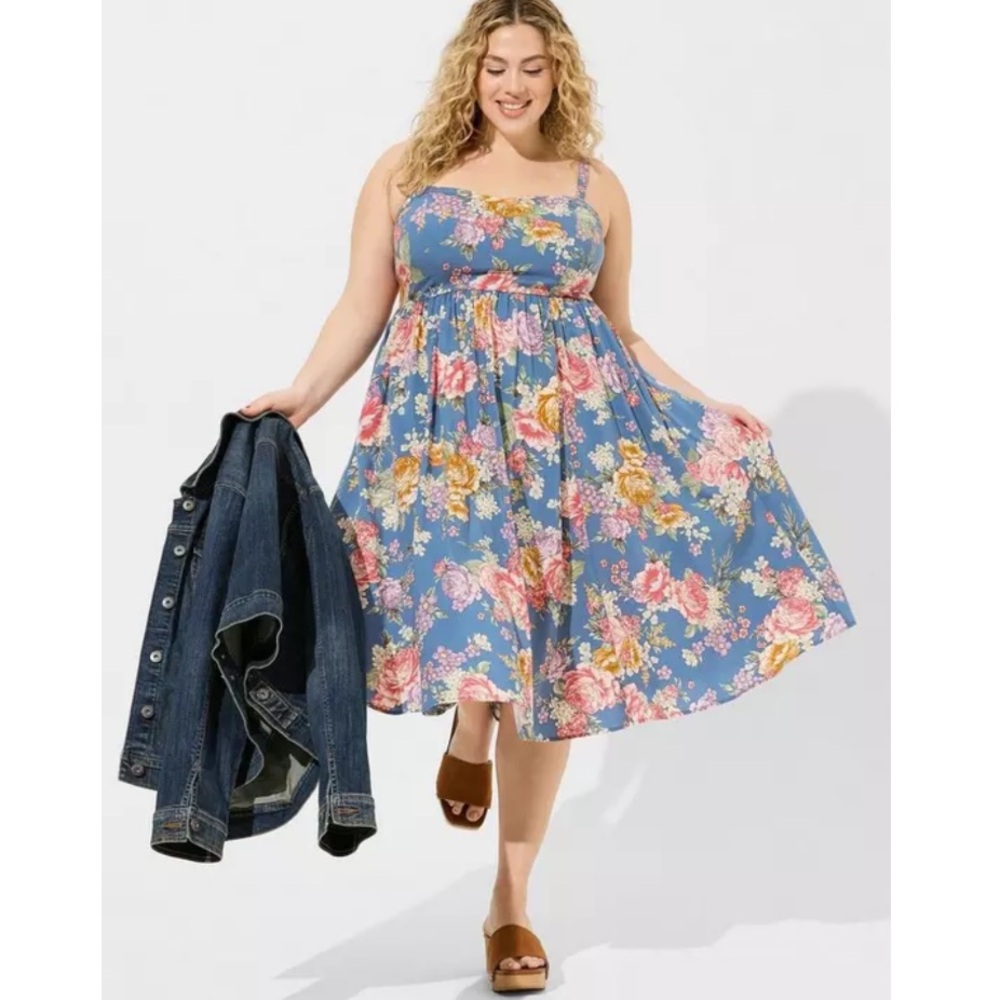 Torrid Midi Challis Dress Lush Floral Blue Size 4, 4X